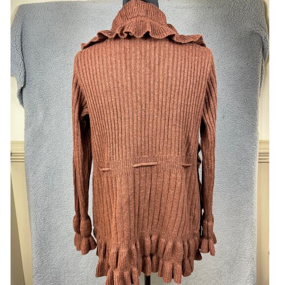 Jon & Anna Womens Size M Brown Ruffle Cardigan Sweater drawstring tie - Picture 2 of 11